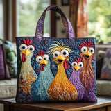Handgefertigte Stepptasche – Fünf bunte Hühner