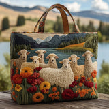 Handgefertigte Stepptasche – Schafe am See