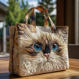 Handgefertigte Stepptasche – Weiße Katze mit blauen Augen