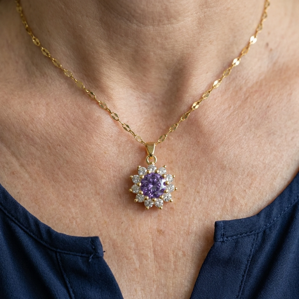 Amethyst-Sonnenblumen-Halskette | Gold