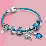 Armband „Ozean“ mit Anhängern aus Leder und Weißgold
