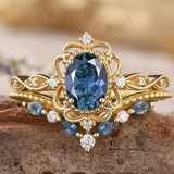 Kronenring-Set Azelia mit Saphir | Gold