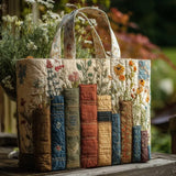 Handgefertigte Stepptasche – Bücher und Blumen