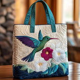 Handgefertigte Stepptasche – Kolibri und weiße Blüte
