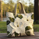 Handgefertigte Stepptasche – Elegante weiße Lilien