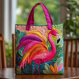 Handgefertigte Stepptasche – Regenbogen-Flamingo