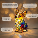 Strahlender Corgi – handgefertigte Lampe aus Buntglas