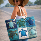 Gesteppte Strandtasche – Blaue Schildkröte