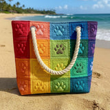 Gesteppte Strandtasche – Bunte Pfotenabdrücke