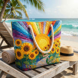 Patchwork-Strandtasche – Regenbogensonne – geräumig und leicht