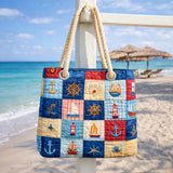 Patchwork-Strandtasche – Maritimes Patchwork – L und XL