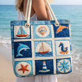 Gesteppte Strandtasche – Meeresbewohner – L und XL