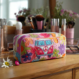 Gesteppte Kosmetiktasche mit Retro-Blumenmuster