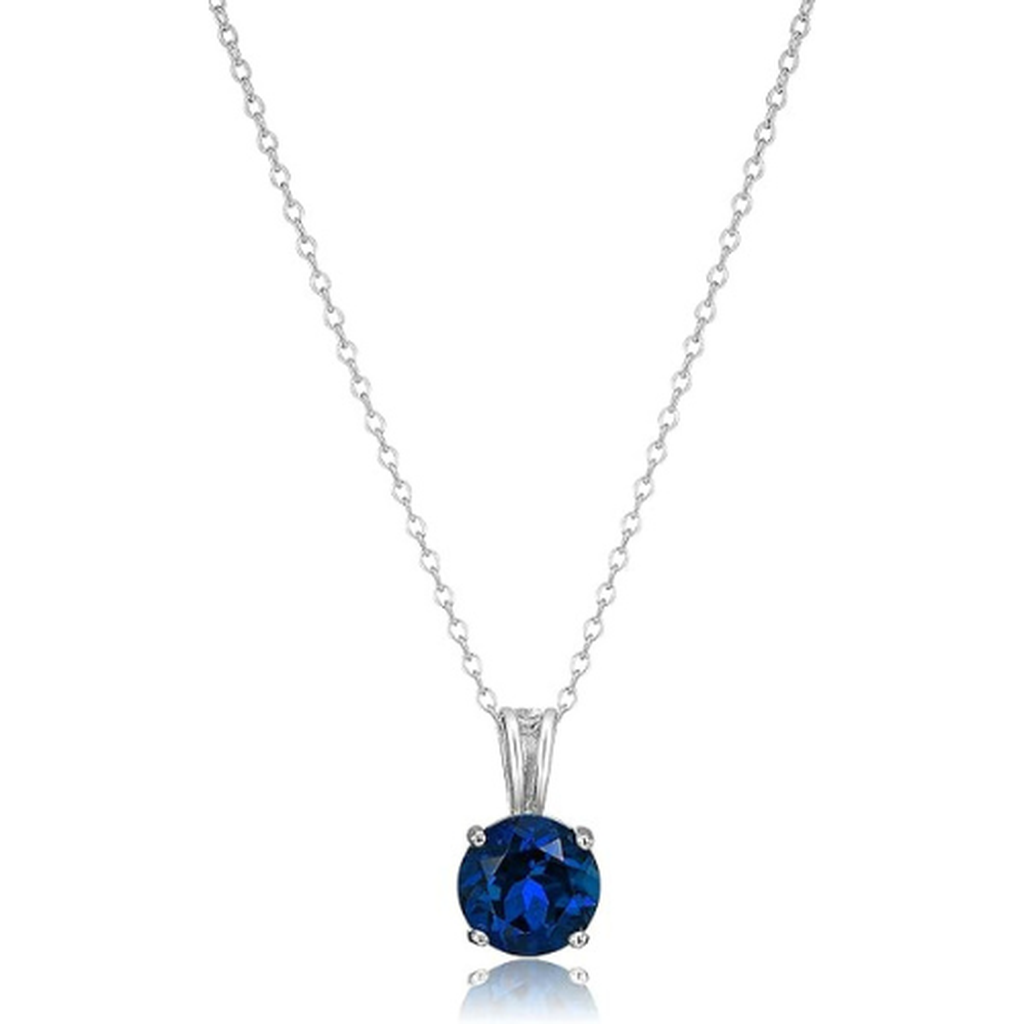 Halskette mit rund geschliffenem Saphir | Weißgold