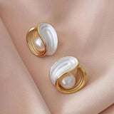Luxuriöse Ohrhänger mit weißem Opal und Perlen in Gold