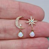 Ohrringe Mond und Stern in Gold mit Opal