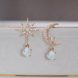 Ohrringe Mond und Stern in Gold mit Opal