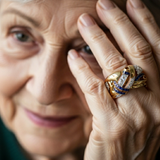 Retro-Goldring mit blauen Zirkonia