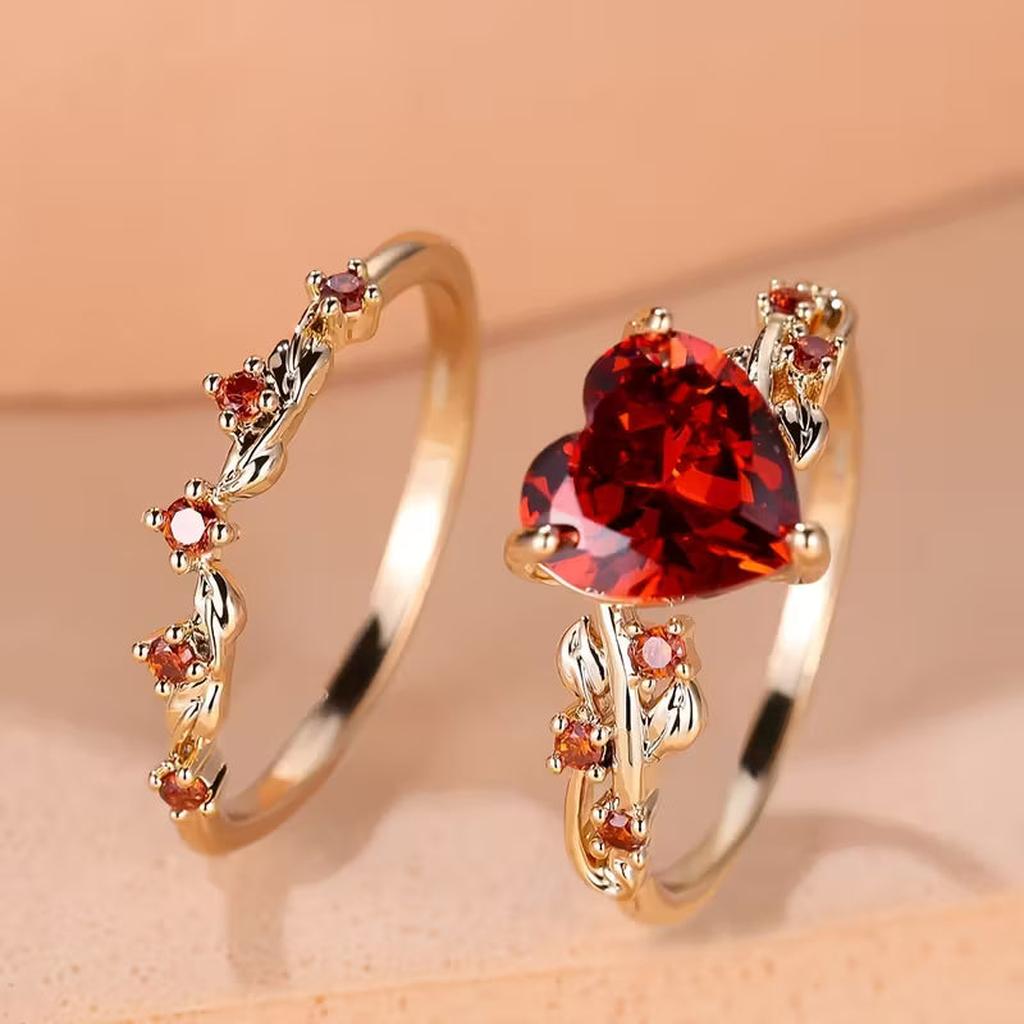 Ring-Set „Rote Ranke“ mit Herzakzent | Gold