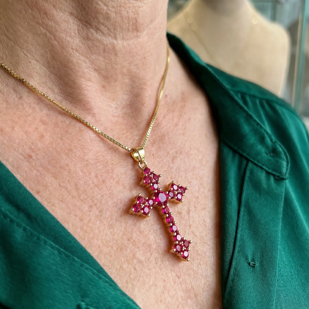 Rosa Cluster-Kreuz-Halskette | Gold
