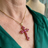 Rosa Cluster-Kreuz-Halskette | Gold