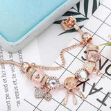 Rosa Traumfänger-Armband mit Weißgold-Anhängern