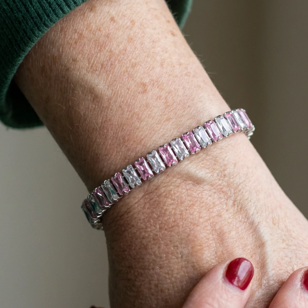 Tennisarmband „Rosastreifen“ | Weißgold