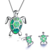 Set: Halskette und Ohrringe mit Meeresschildkröte in Opal und Weißgold