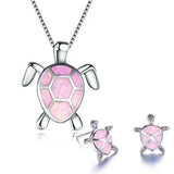 Set: Halskette und Ohrringe mit Meeresschildkröte in Opal und Weißgold