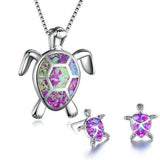 Set: Halskette und Ohrringe mit Meeresschildkröte in Opal und Weißgold