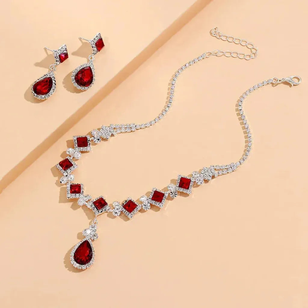 Set „Rote Tropfen“ mit Choker und Hängeohrringen