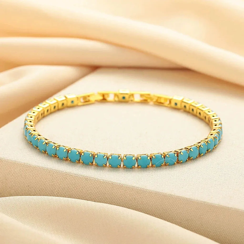 Rundes Tennisarmband in Türkis | Gold