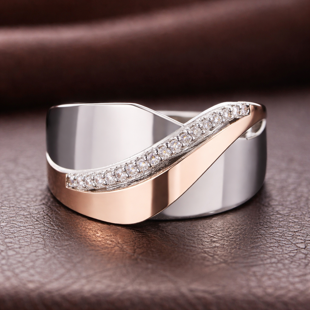 Vintage-Ring in Roségold und Weißgold mit Zirkonia