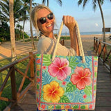 Gesteppte Strandtasche – Tropische Blüte – L und XL